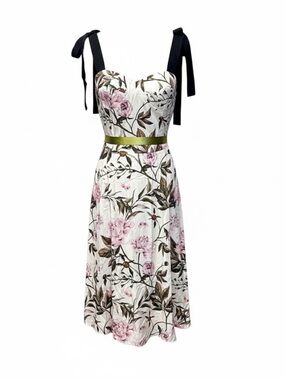 KAIMILAN Cream green multi floral print fit & flare midi dress size 10